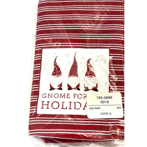 Red Holiday Christmas Gnome For The Holidays Kitchen Dish Tea Towels 2 Pack NWT - Picture 4 of 9